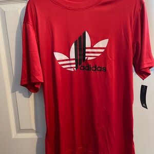 ADIDAS Men’s L Red Shirt with Black & White Logo Graphic